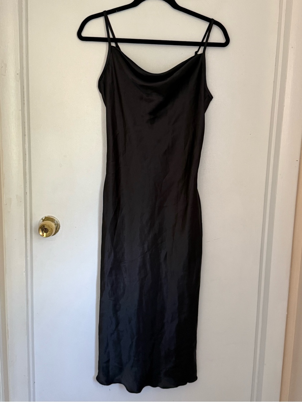 bebe Satin Cowl Neck Slip Midi Dress Black Size Small